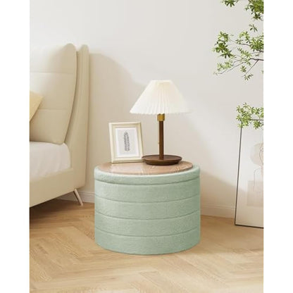 Bonlife Extra Large Folding Round Ottoman with Storage,Boucle Ottoman Stool, Footstool Seat Coffee Table,Toy Box Storage,Footrest Stool for Living Room,Bedroom,Green,56x56x40cm
