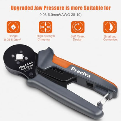 Preciva Ferrule Crimper Plier Kit, AWG28-10/0.08-6mm² Ferrule Crimping Toolkit, Wire Crimp Tool with 1200 Terminal Connectors and End Ferrules(1200Pcs)