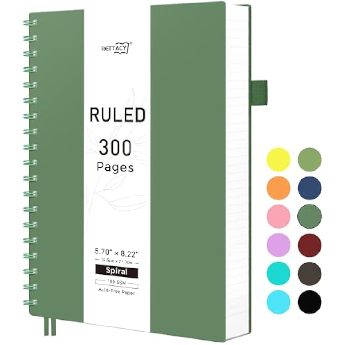 RETTACY A5 Notebook, Notepad, Wirebound Spiral Notebooks 300Pages /150 Sheets for Writing,100gsm College-Ruled Paper, Retro PVC Cover, for Women Men Work Office School,14.5 x 21cm - Dark green