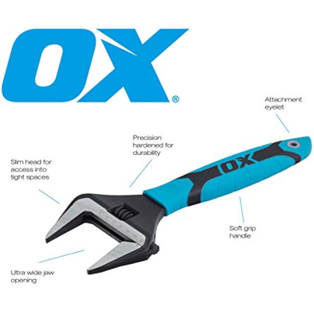 OX Pro OX-P324610 Extra Wide Jaw Adjustable Wrench - Adjustable Plumbing Spanner with Soft Grip Handle - Multifunctional tool – 10 inch