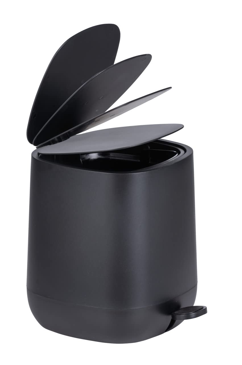 WENKO Davos Pedal Bin,5 Litres,Puristic Cosmetic Bin with Easy-Close Mechanism,Bathroom Accessory in Trendy All-Black Design in Bathroom and Guest