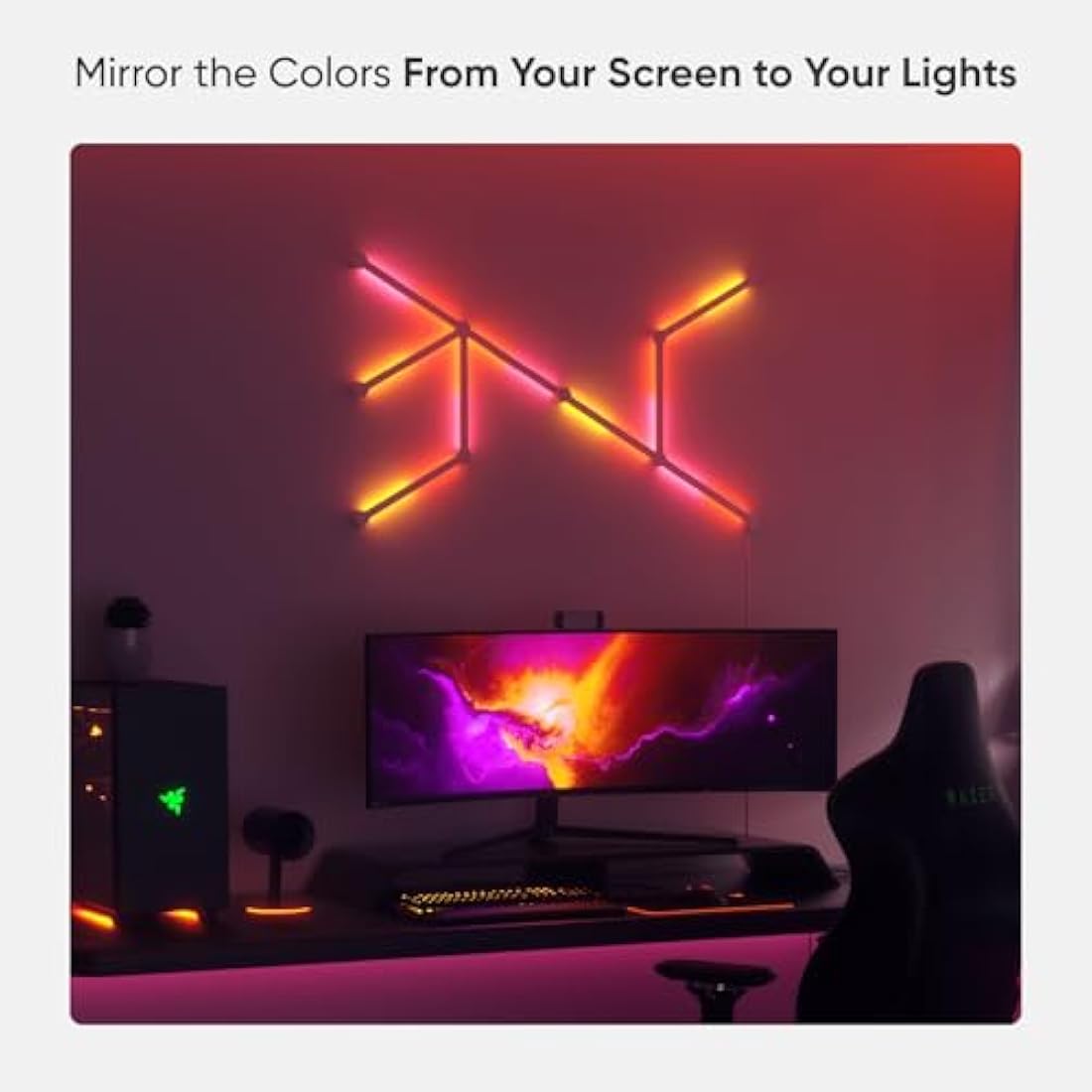 Nanoleaf Lines 60 Degrees Starter Kit, 9 Smart Light Bars LED RGBW - Backlit Modular Wi-Fi Colour Changing Wall Lights, Music & Screen Sync, Works with Alexa Google Assistant Apple Homekit, Room Decor