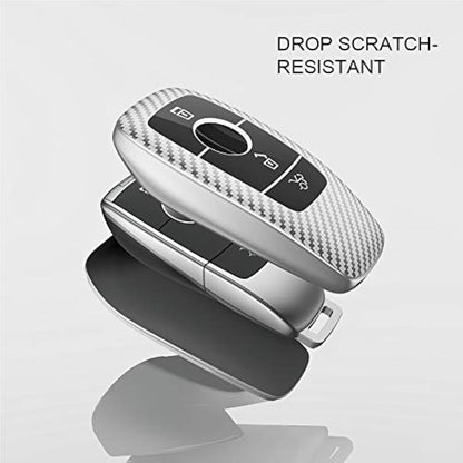 OATSBASF Car Key Cover Compatible with Mercedes Benz,Car Key Box for Benz E Class 2017 S 2018 (Silver-Stripe)