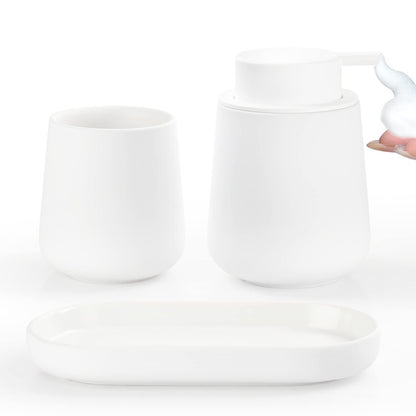 BosilunLife White Bathroom Accessory Set - 3 pcs Ceramic Bathroom Soap Dispenser Set Farmhouse Bathroom Counter Decor Set Accessories