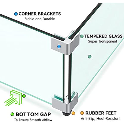 MESIDA 35.5"x15.5"x6" Fire Pit Glass Wind Guard, Tempered Glass Firepit Table Shield, Thick and Sturdy, with Hard Aluminum Corner Bracket