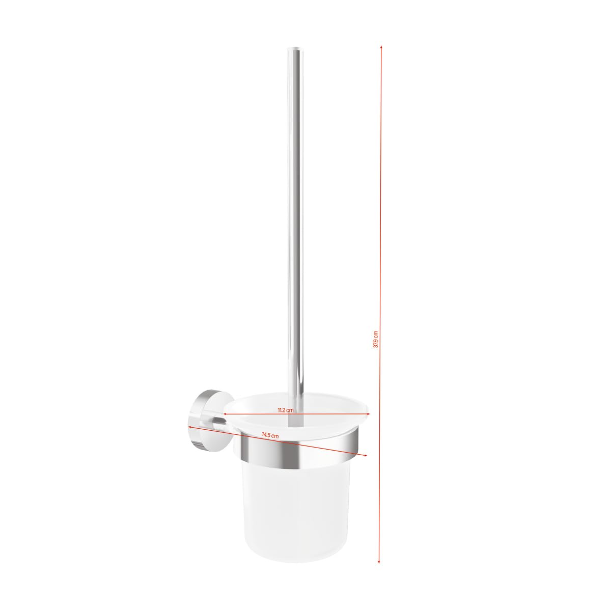tesa SMOOZ Toilet Brush Set - No Drill Toilet Brush With Frosted Glass Container - Includes Removable Glue Solution - 137 mm x 97 mm x 410 mm