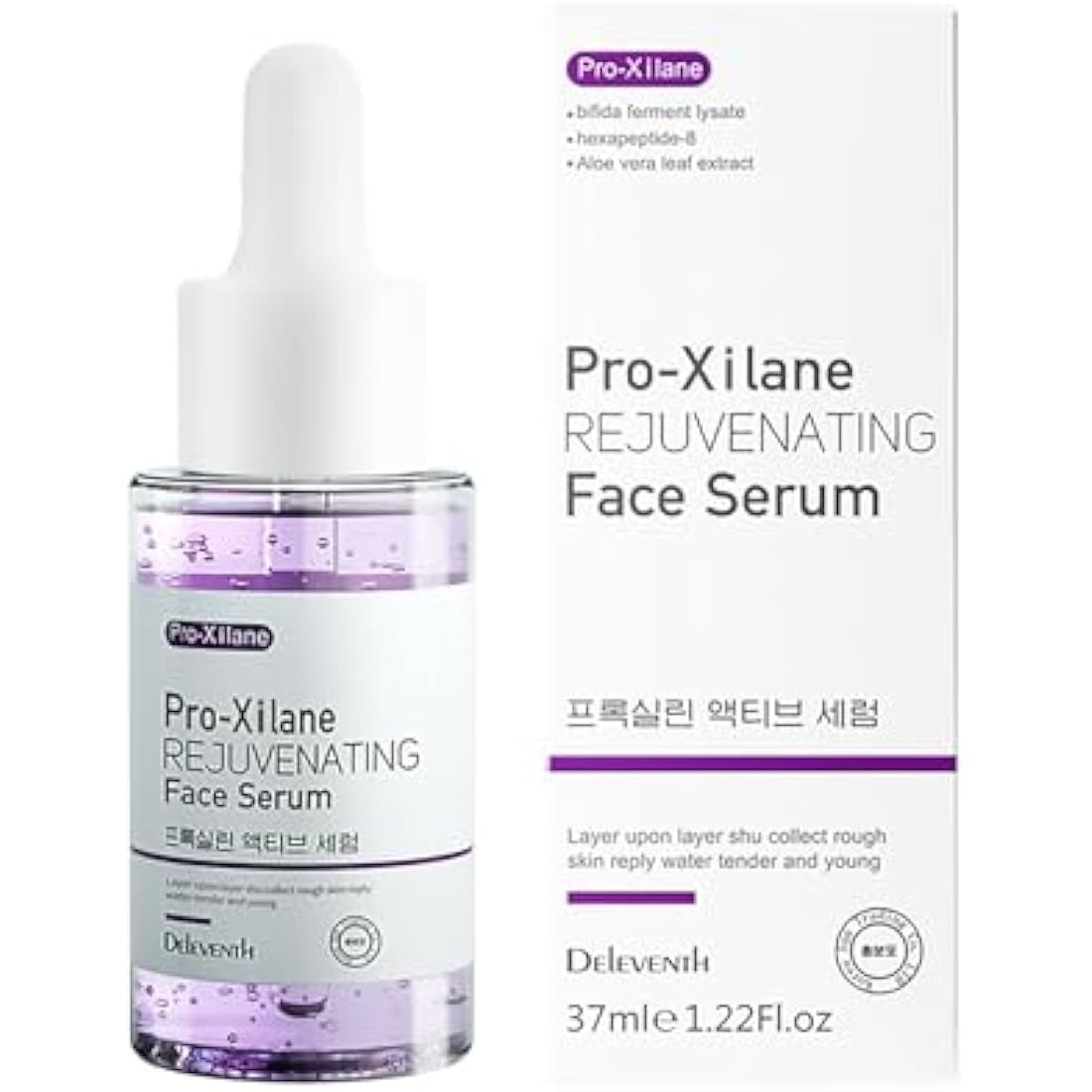 DEleventh Korean Brand Pro-Xilane Face Serum 37ml / Anti-Aging & Anti-Wrinkle, with Bifida Ferment Lysate, Acetyl Hexapeptide-8, and Hyaluronic Acid for a Youthful, Hydrated, and Radiant Complexion