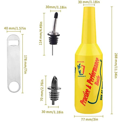 SuproBarware Flair Bottle Set of 3 - Cocktail Shaker, Training Bottle, 25oz/750ml (White, Pink, Yellow)