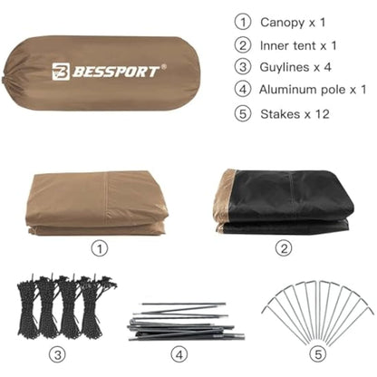 Bessport Tents for Camping - 2 and 3 Person Backpacking Tent, Easy Setup 3-4 Season Lightweight Tent - Waterproof and Windproof, Two Doors, Large Tent Anti-UV for Family, Outdoor, Hiking