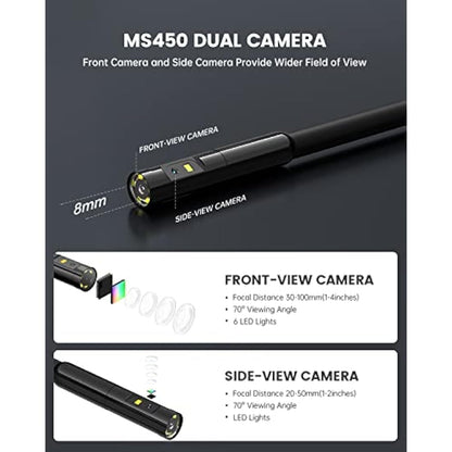 Teslong Dual Lens Endoscope Inspection Camera, 4.5 Inch Screen Borescope with Lights,16.5FT Semi-Rigid Waterproof Snake Camera, 32GB TF Card & Carrying Case for Car/Sewer Drain Pipe Inspection