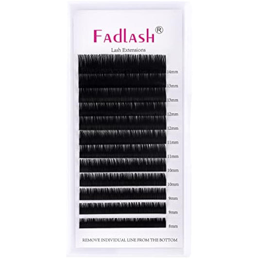 Fadlash Individual Classic Eyelash Extension 0.15mm D Curl 8-14mm Mixed Tray 1:1 Matte Black Professional Classic Individual Lashes