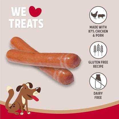 Rosewood Hot Dog Sausages for Dogs - Gluten Free Sausages, Made with Real Chicken and Pork Meat, Meaty Treats for Small, Medium, Large Dogs and Puppies (Case of 12 x 220g)