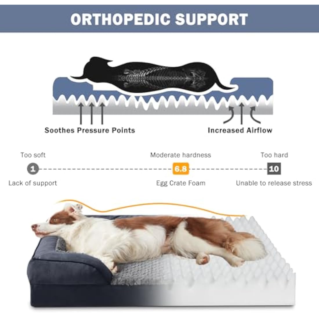 JOEJOY Extra Large Dog Bed, Orthopedic Memory Foam Dog Beds, Washable Dog Bed, Grey, Fits up to 90lbs, Good for Golden Retriever, Labrador，German Shepherd，Samoye，Rottweiler