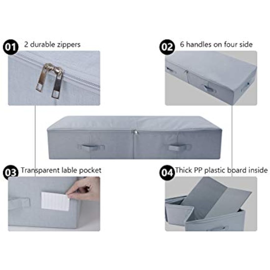 Amonsen 100X43X18cm, Jumbo Size Underbed Storage Bins with 3-side Zip & Handles, Washable & Collapsible Design Box for Clothes, Bedding, Wedding Dress Storage Box, Light Gray