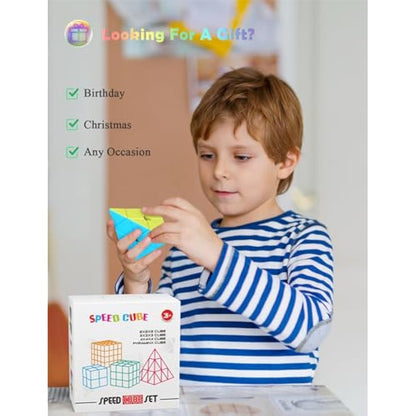 ROXENDA Speed Cube Set, 2X2 3X3 4X4 Pyramid Fast Cube Stickerless with Instruction [4 Pack] (Stickerless Cube Set)