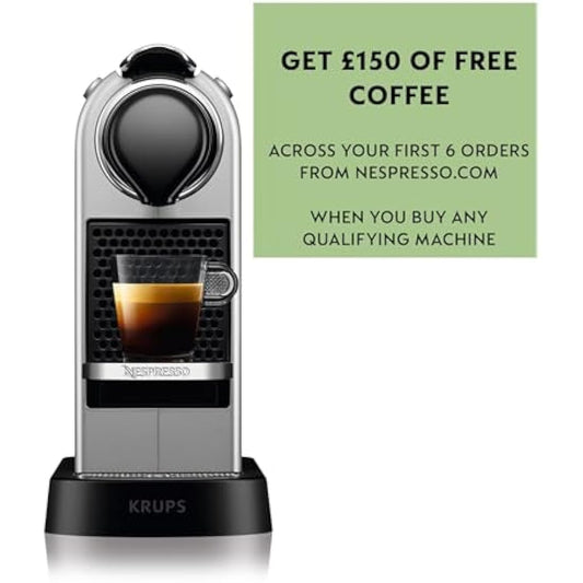 Nespresso Citiz Coffee Pod Machine by Krups. Compact Espresso Maker for Original Pods, 19-Bar High Pressure, Fast Heat-Up, Energy Saving, Auto Shut-Off, Recyclable Pods in Silver XN741B40