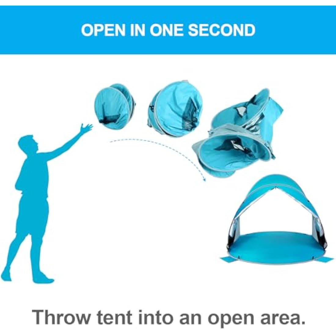 Wolfwise 3-4 Person Pop Up Beach Tent UPF 50+ Family Baby Sun Shelter Canopy Sport Umbrella Sun Shade Tent, Blue
