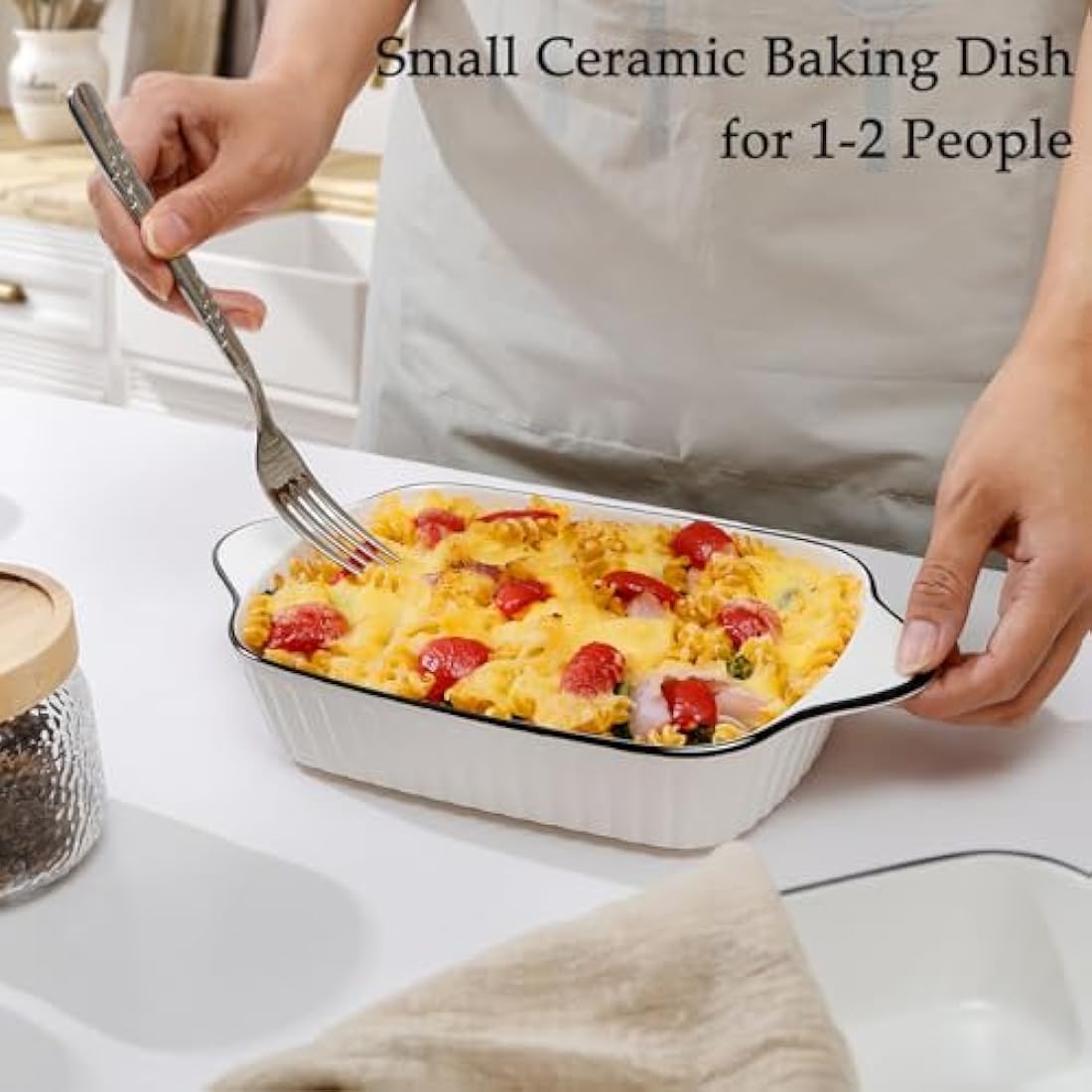 NUTRIUPS 10.5'' Small Baking Dishes Set of 4, 34Oz Rectangular Lasagne Dishes, Small Ceramic Baking Dish, Rectangular Bakeware with Handles, Oven Safe & Microwave Safe