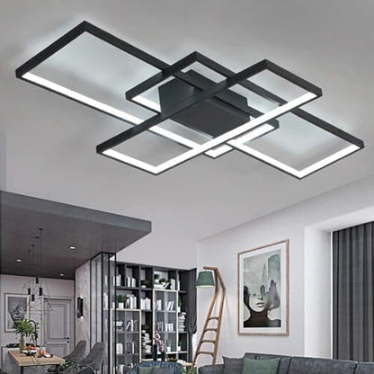 Jsz LED Dimmable Ceiling Light Living Room Lamp with Remote Control Modern Minimalist Ceiling Light Creative Metal Acrylic Design Ceiling Light Lighting Bedroom Decor Lamp (Black, 105CM)
