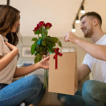 Switory Brown Gift Bags 50pcs, Kraft Party Bags 8x4.75x10.5 Inch Paper Bag with Twisted Handles for Party Favor, Thankgiving,Christmas,Birthday, Wedding