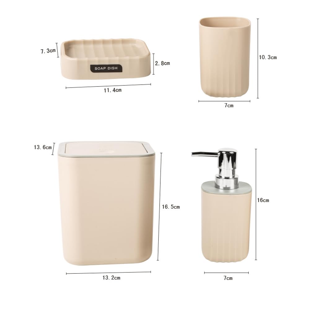 Hosoncovy 4 PCS Bathroom Accessory Set Bathroom Container Set with Soap Dispenser, Bathroom Cup, Soap Dish ，Desktop Trash Can (Yellow)