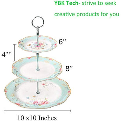 YBK Tech Vintage 3 Tier Porcelain Cake Stand Dessert Display Stand Cakes Platter Food Rack (Light Blue)