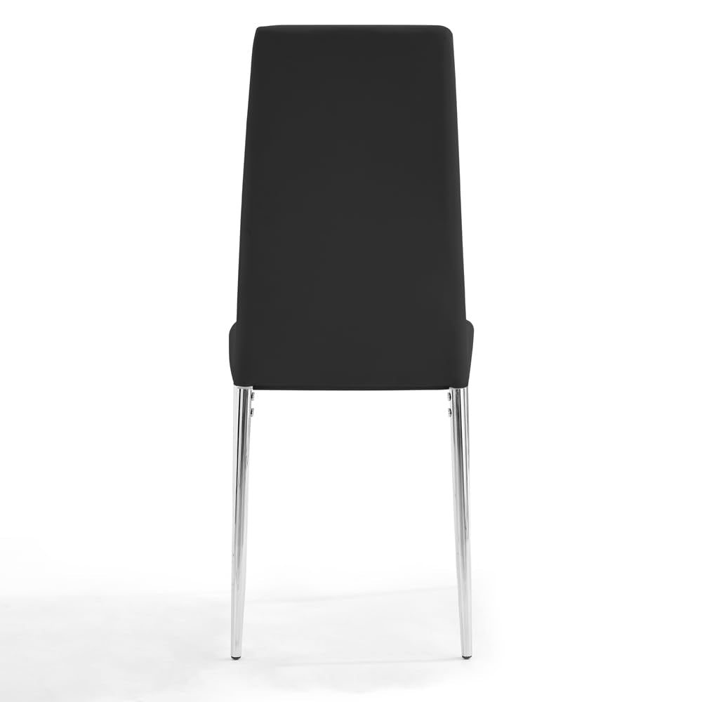 Home Detail Sierra Set of 6 Dining Chairs, Black Faux Leather, Silver Legs