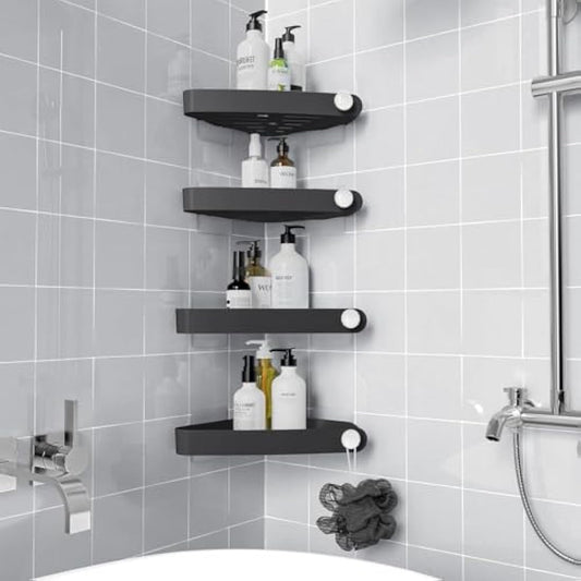Sotfamily 4 Packs Black Shower Caddy, No Drilling Shower Corner Shelf with Adhesive Pad, Rust Free Plastic Shower Storage for Bathroom, Kitchen, Toilet