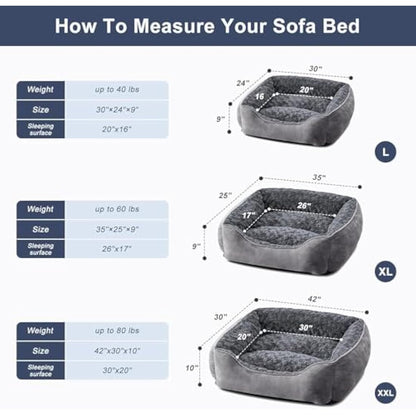 JOEJOY Dog Bed Extra Large - Washable Anti-Anxiety Pet Bed Soft Plush Cat Bed Rectangle Non-Slip Bottom Pet Bed - Small | Medium | Large Size Mattress Mat For Dog, Grey