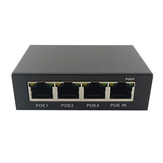 DHYAWUER 1 PCS 4 Port Gigabit POE Extender 100/1000M Network Switch Extender Black Metal IEEE802.3Af/At Plug&Play for PoE Switch NVR IP Camera AP