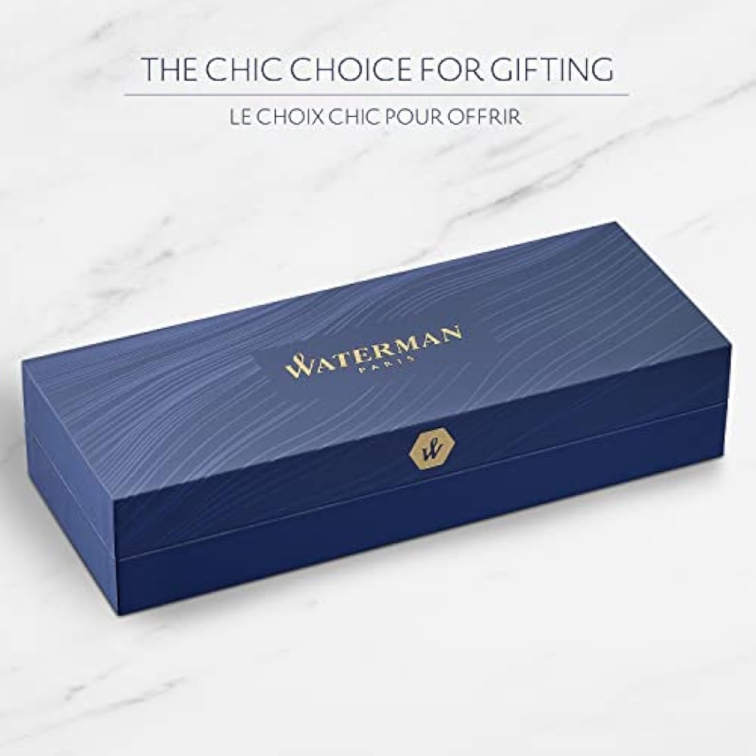 Waterman Hémisphère Fountain Pen | Black & Blue Lacquer with Palladium Coated Trim | Stainless steel Medium Nib | Blue Ink | Gift Box