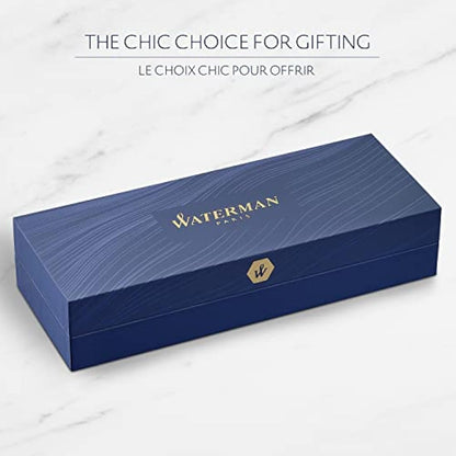 Waterman Hémisphère Fountain Pen | Black & Blue Lacquer with Palladium Coated Trim | Stainless steel Medium Nib | Blue Ink | Gift Box