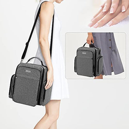BAFASO Nail Polish Organiser Holds 48 Bottles (15ml - 0.5 fl.oz) and a Nail Lamp, Large Case with 2 Removable Pouches and Multiple Storage Sections (Bag Only), Grey (Patented)