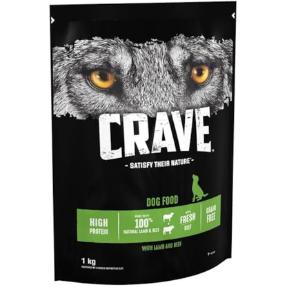 Crave Dry Dog Food with Lamb and Beef – High Protein and Grain-Free – 1 kg (Pack of 4)