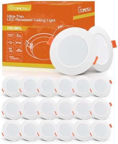 Tomosu LED Downlights for Ceiling Natural White 4000K 5W 450LM, AC 220-240V, Cut Φ75-90mm, 24mm Ultra Slim LED Recessed Ceiling Lights, IP44 Spotlights for Bathroom, 20 Pack