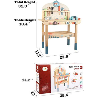 Tool Bench for Kids Toy Play Workbench Wooden Tool Bench Workshop Workbench with Tools Set Wooden Construction Bench Toy for 3 4 5 Year Old Boys Girls