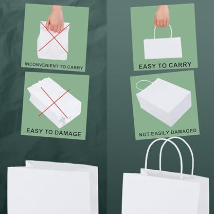 Switory Small Paper Bags with Handles, 100pcs White Gift Bags and Party Thank You Bags for Party Favor,Christian,Thanksgiving, Christmas, Birthday,Wedding,8x4.75x10.5 Inch,