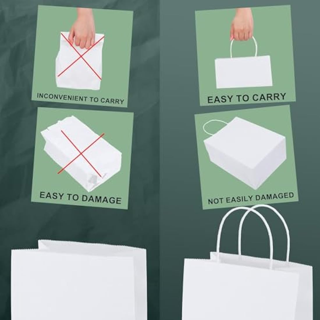 Switory 50pcs White Paper Bags, Kraft Gift Bag 8x4.75x10.5 Inch, Party Bag with Handles for Party Favor, Thanksgiving, Christmas, Wedding, Birthday