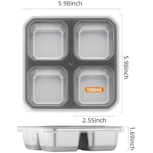 Misichao Stainless Steel Snack Boxes with 4 Compartments | Reusable Snack Containers Small Bento Lunch Box for Kids Adults Divided Meal Prep Containers for School Work and Travel 4 Pack (Grey-4)