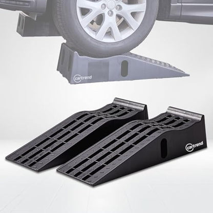 Cartrend 10639 Car Ramp Set 3 Tonnes up to 235 mm Lifting Platform Plastic Car Ramp with Override Protection 2 Pieces, Black