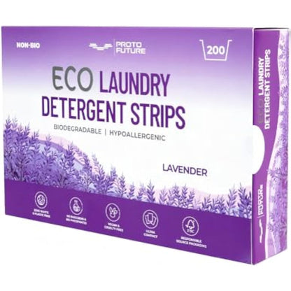 Proto Future Eco-Friendly Laundry Detergent Sheets - Biodegradable, Hypoallergenic, Zero Waste, Plastic-Free Eco-Strips - No Enzymes, Plant-Based Formula (200 washes, Lavender)