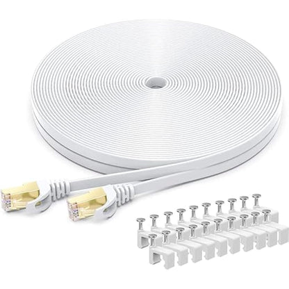 BUSOHE Cat 8 Ethernet Cable 50m, High Speed Flat Gigabit RJ45 Lan Network Cable, 40Gbps 2000Mhz Internet Patch Cord Compatible with Router, Modem, PC, Laptop, Printer