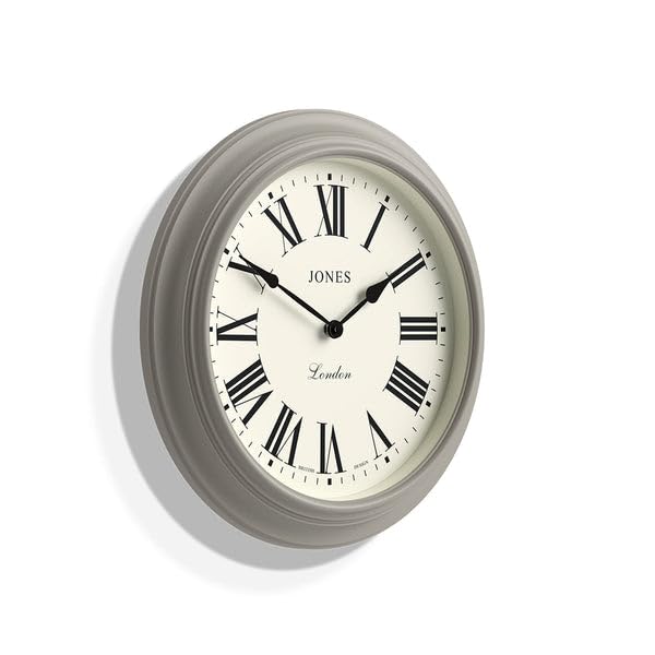 Jones Clocks Supper Club wall clock | Large classic round clock | 40cm | Mid grey | Roman numerals |Traditional design ideal for kitchen or living