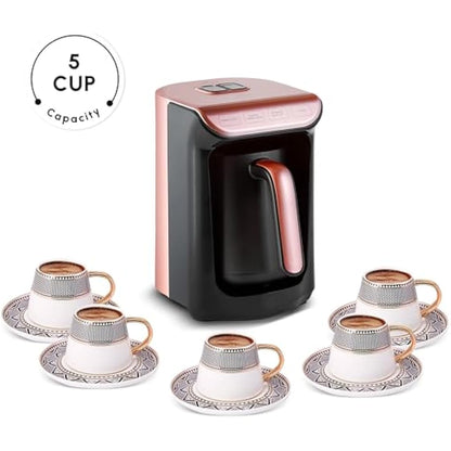 KARACA Hatır Köz Turkish Coffee Machine, for 5 People, 535W, Simple, Traditional & Fully Automatic Turkish Coffee Maker, Roseberry