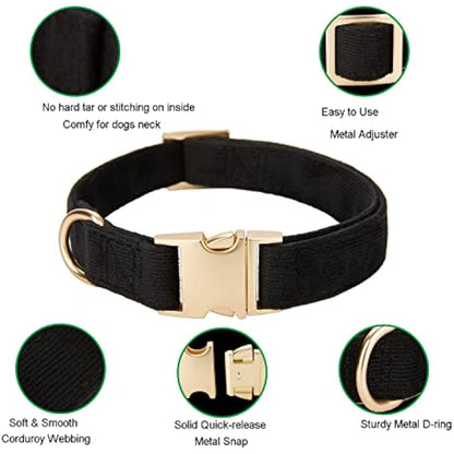 YUDOTE Ultra-soft Dog Collar Natural Cotton Corduroy Made for Medium Dogs with Sensitive Skin,Black