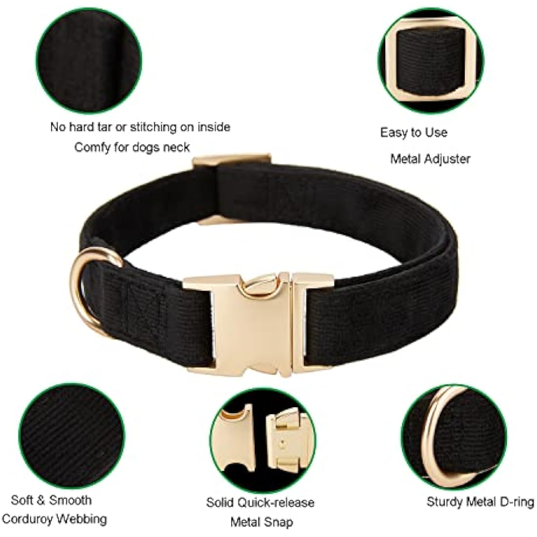 YUDOTE Ultra-soft Dog Collar Natural Cotton Corduroy Made for Large Dogs with Sensitive Skin,Black