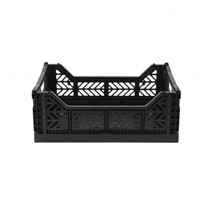 AYKASA Folding Crate, Sturdy Folding Box, Plastic, Stackable, Black, Midi 40 x 30 x 14 cm