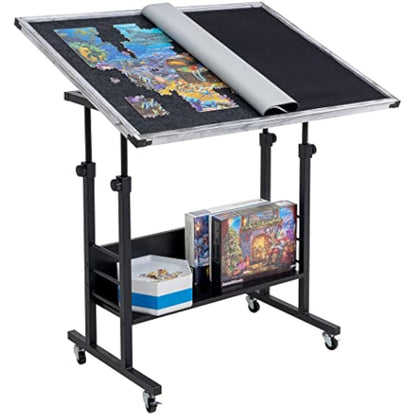 Becko Jigsaw Puzzle Table Tilting Table with Height Adjustment for Up to 1500 Pieces, Enclosed with 4 wheels (Gray)