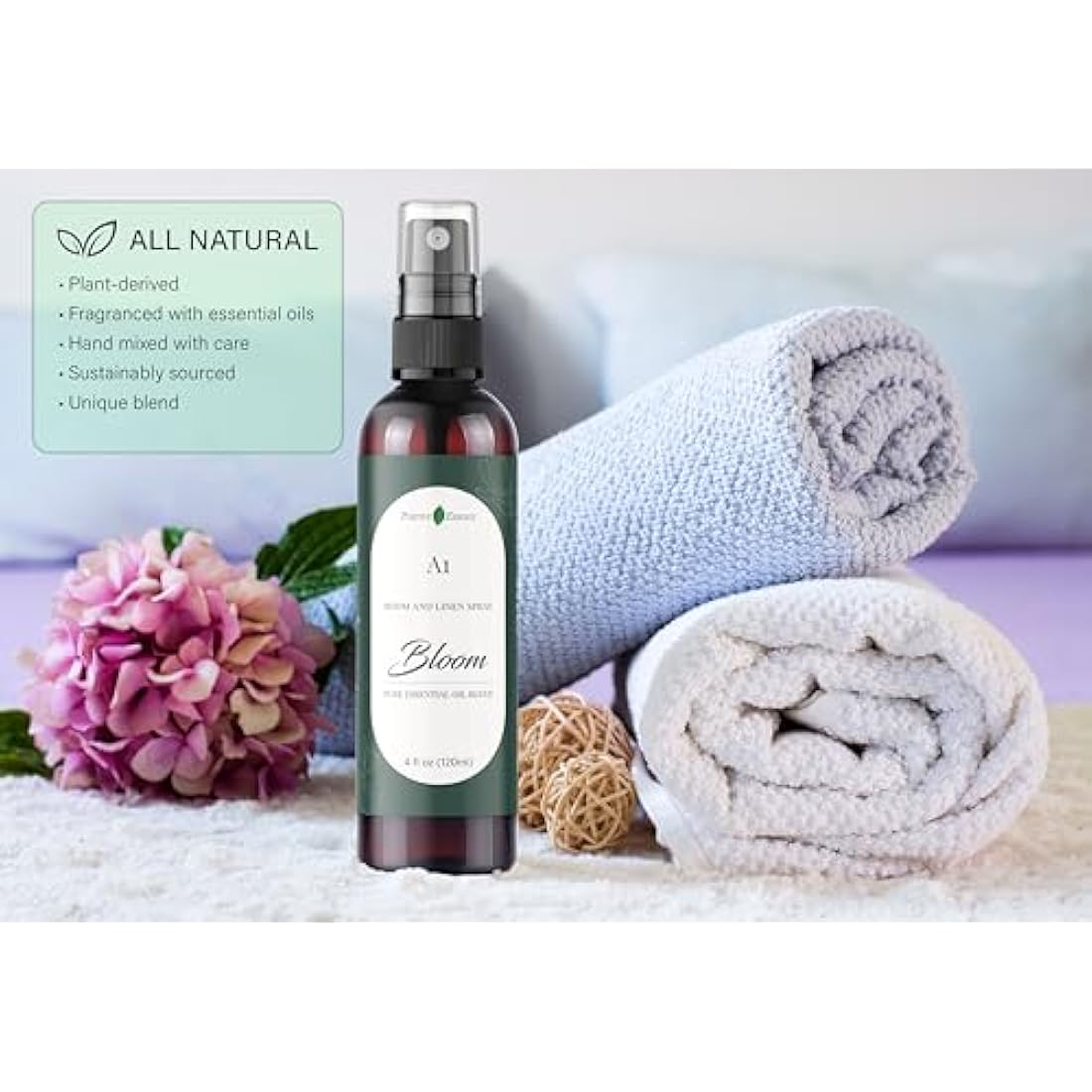 Natural Room & Linen Spray, A1 Bloom, Made with Essential Oils & Natural Vegan Ingredients - Freshen Your Space with the Soothing Floral Aroma - Safe for All Family Members - Essential Oil Blend