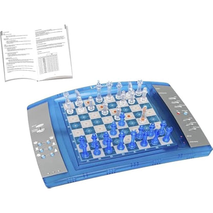 Lexibook, ChessLight, Electronic Chess Game with Touch, Sensitive Keyboard and Light and Sound Effects, 32 Pieces, 64 Levels of Difficulty, Battery, Blue/Grey, LCG3000